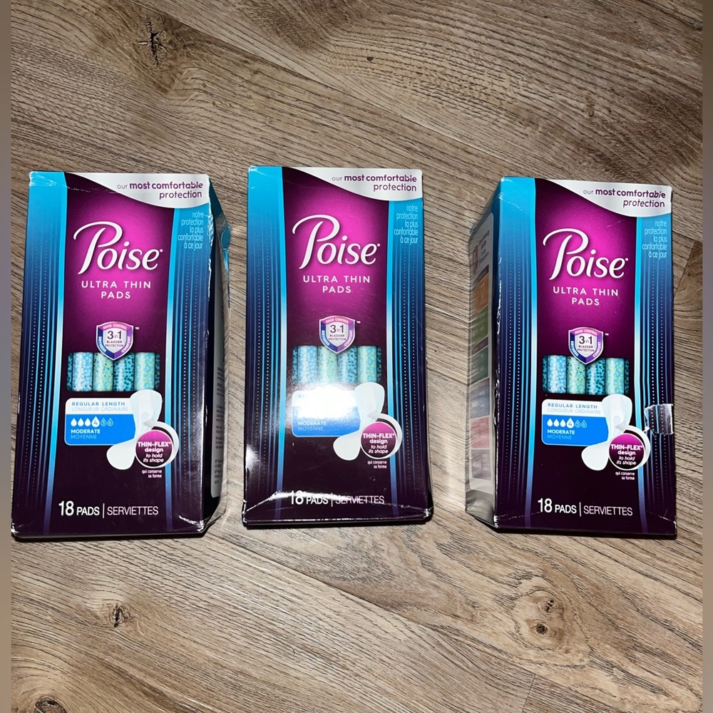 3 Brand New Poise Ultra Thin Pads 4 Moderate 18pads each box.